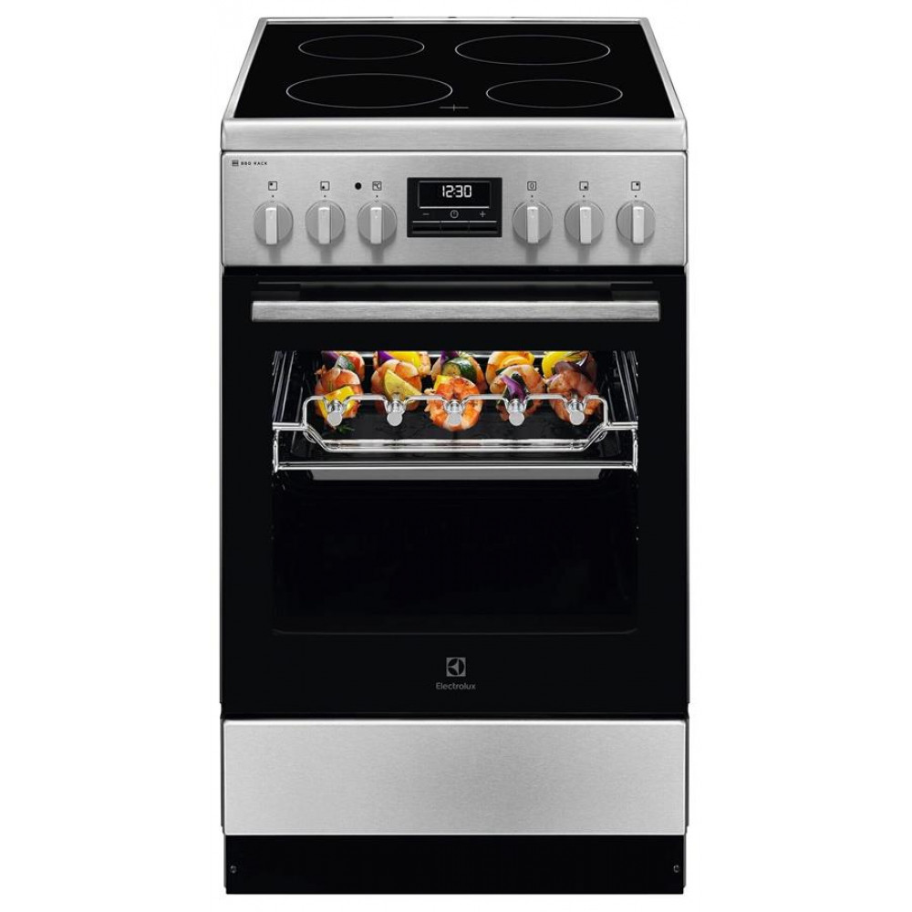Плита Electrolux електрична склокерамічна, 57л, 50x60см, дисплей, конвекція, мангальна підставка, нерж
