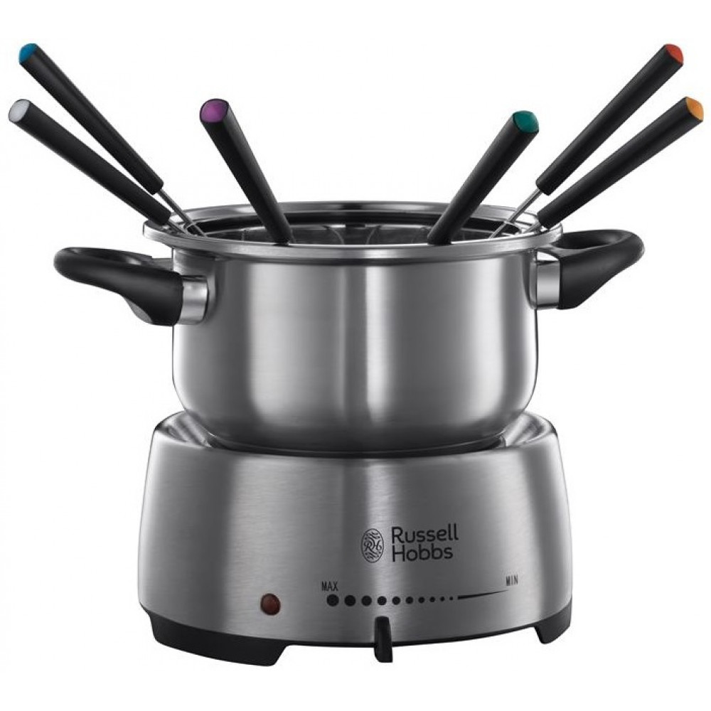 Електричне фондю Russell Hobbs Fiesta, ємність 2л, 1200Вт, 6 виделок в комплекті, нерж. сталь, сірий