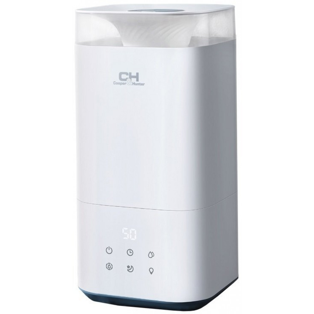 Зволожувач повітря Cooper&Hunter Grenada СH-2550T 5 л, 40 м2, 250 мл/г, ультразвуковий, верхня затока, гігростат, аромакапсула, підсвічування, білий