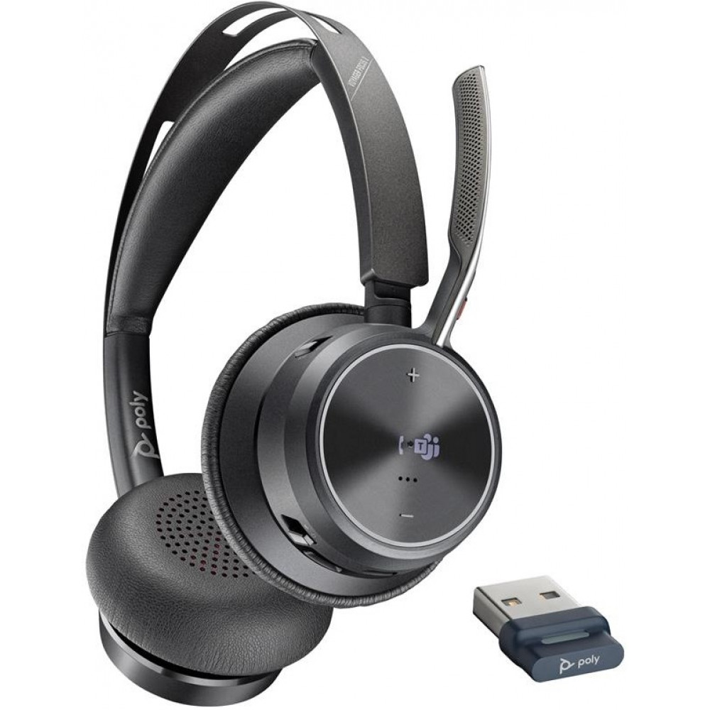 Гарнітура комп'ютерна стерео On-ear Poly Voyager Focus 2-M, USB-A, Bluetooth, всеспрямований, ANC, Acoustic fence, сертифікати Microsoft Teams, Zoom, Google Meet,  чорний