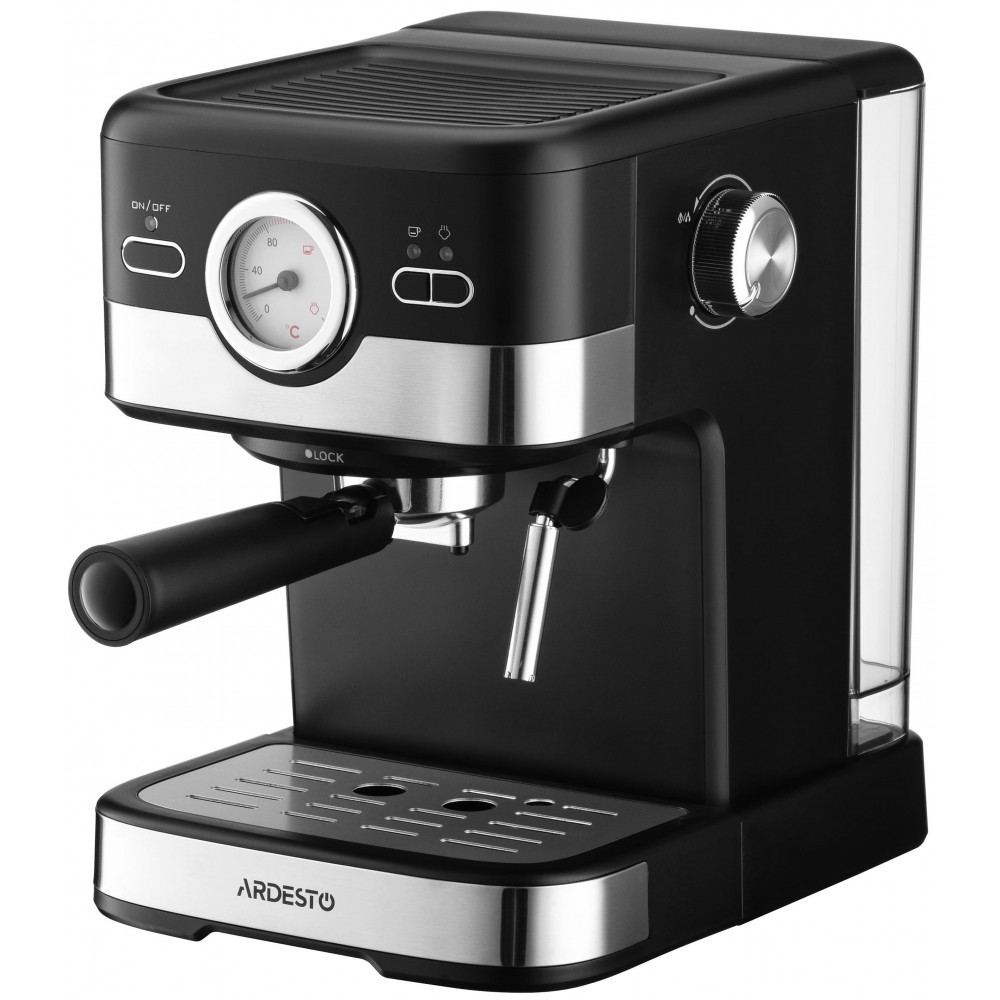 Кавоварка Ardesto ріжкова 1.5л, мелена, ручний капучинатор, чорно-сріблястий