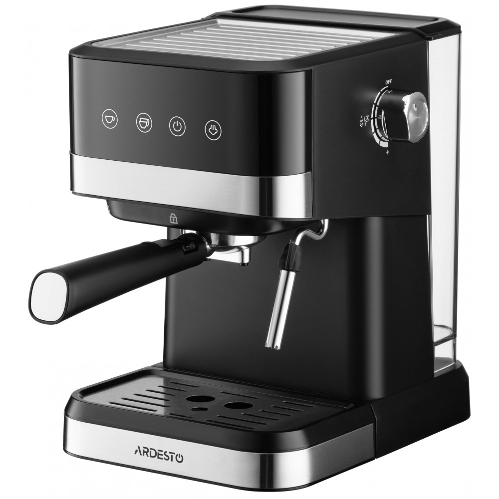 Кавоварка Ardesto ріжкова 1.5л, мелена, ручний капучинатор, сенсорне керування, чорно-сріблястий