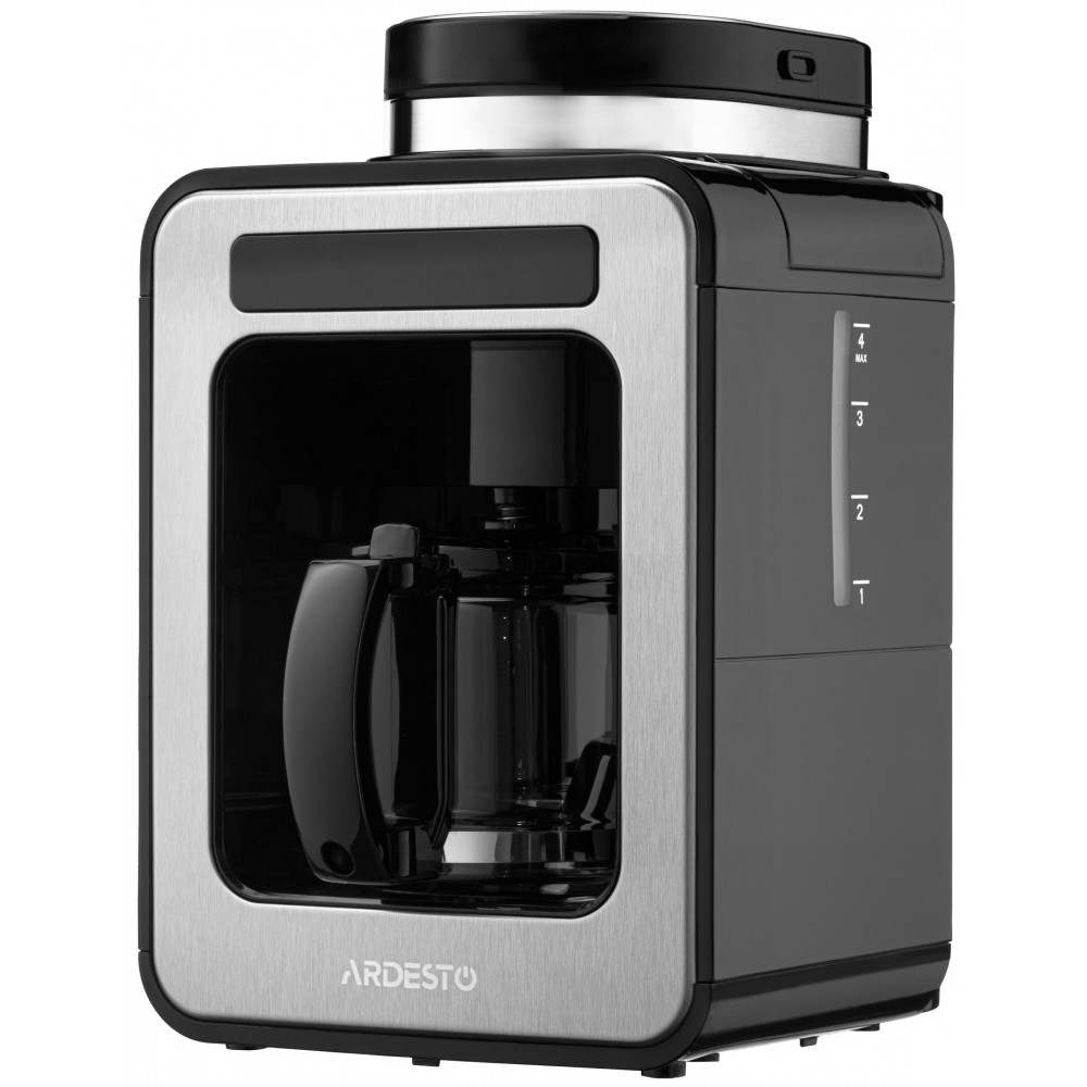 Кавоварка Ardesto Steel Collection крапельна 0.5л, зерно + мелена, дисплей, сріблясто-чорний