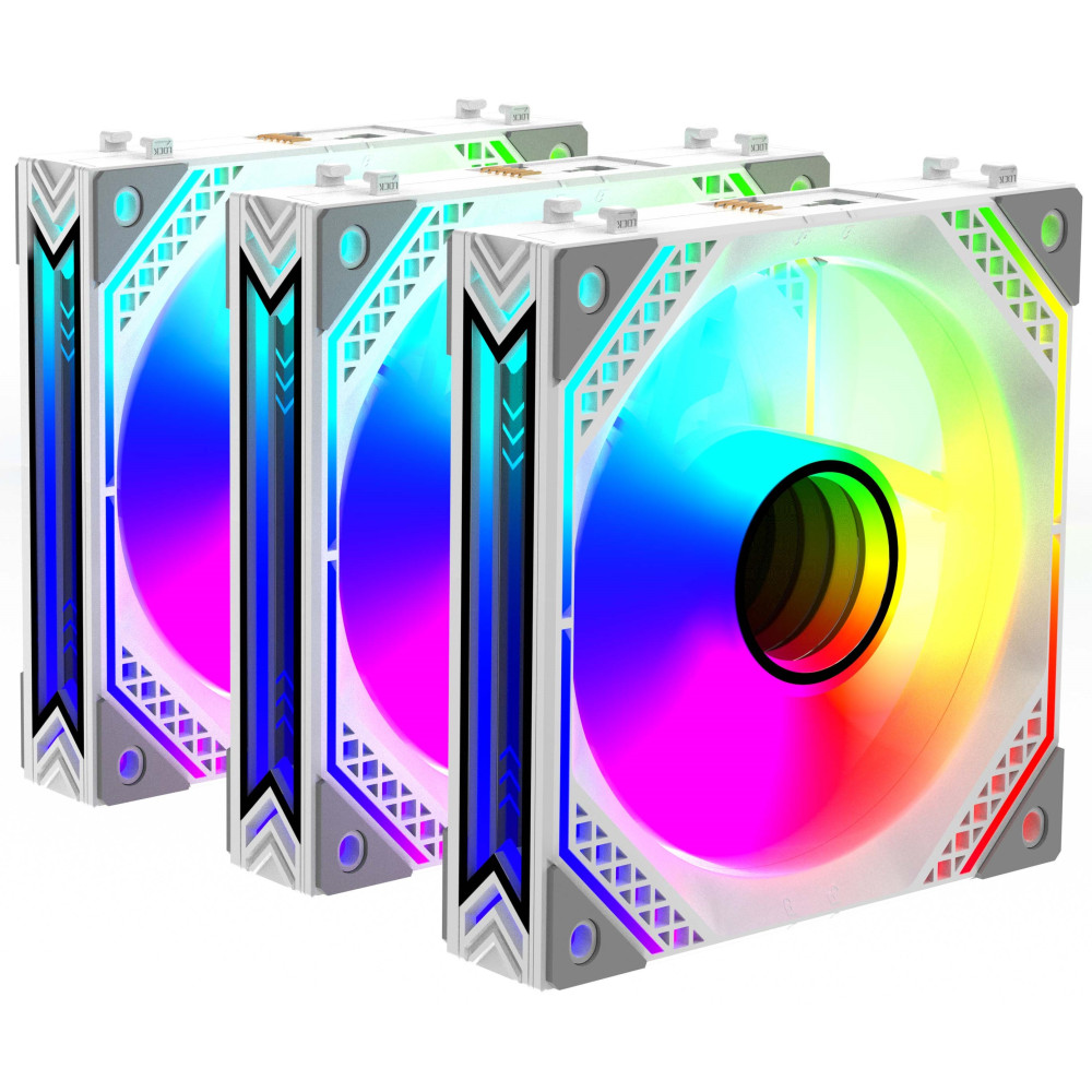 Корпусні вентилятори 2E GAMING Air Cool Magic Mirror ACF120MW-ARGB, 3x120мм, 2000rpm, 4pin PWM +5VARGB, 20.5dBa, білий
