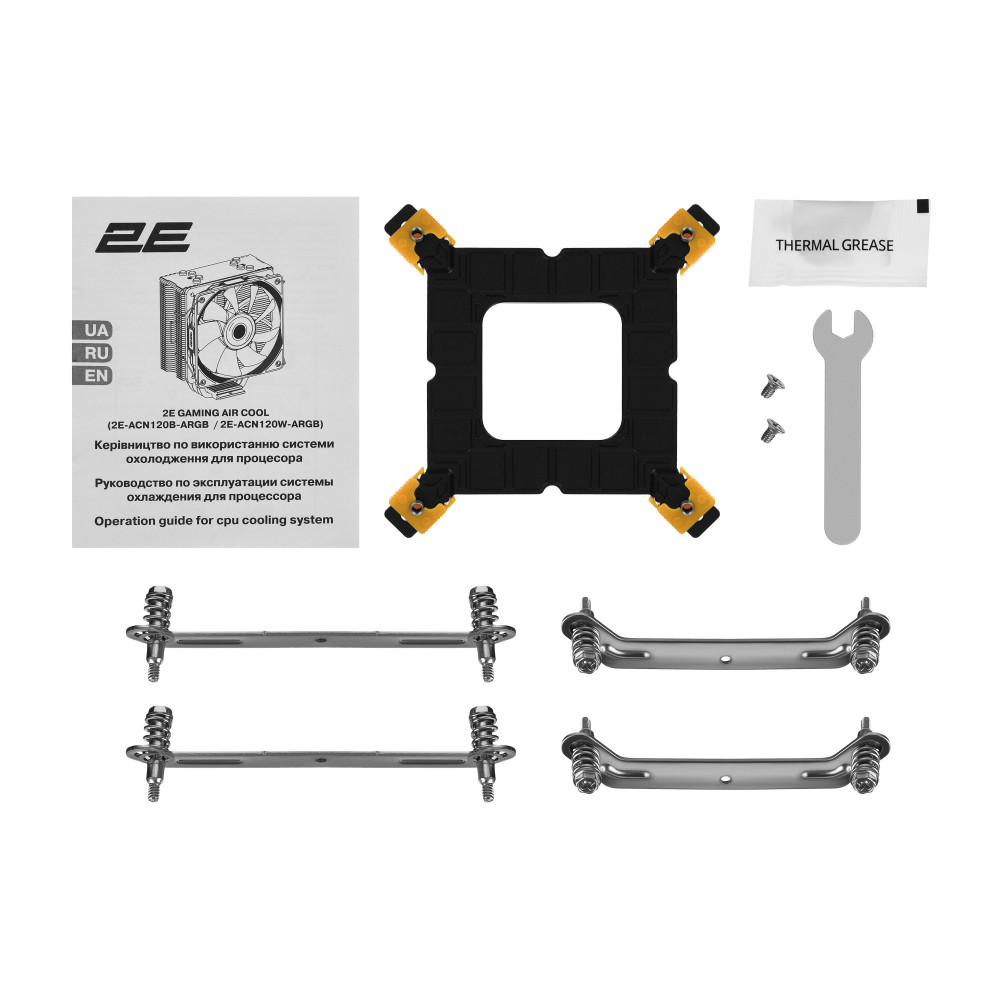 Процесорний кулер 2E GAMING Air Cool ACN120B-ARGB, LGA1851, 1700, 1200, 115x, 1366, AM5, AM4, AM3, AM3+, 4pin PWM, 3pin +5VARGB, TDP 180W