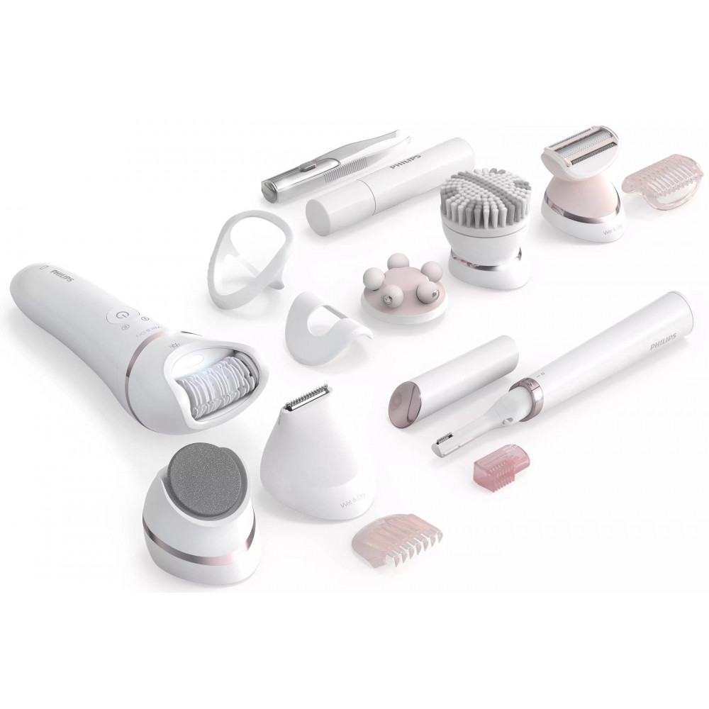 Епілятор Philips Beauty Set Series 9000 дисковий, акумуляторний , пінцет.-32, волог.+сух., насадок-8, футляр, пінцет, тример, білий