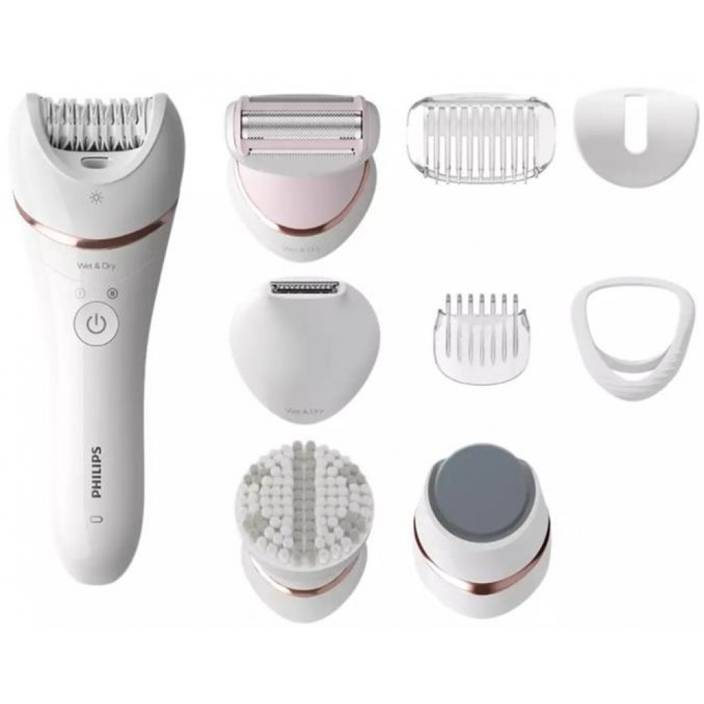 Епілятор Philips 8000 series дисковий, акумуляторний , пінцет.-32, волог.+сух., насадок-8, з підсвіткою, білий
