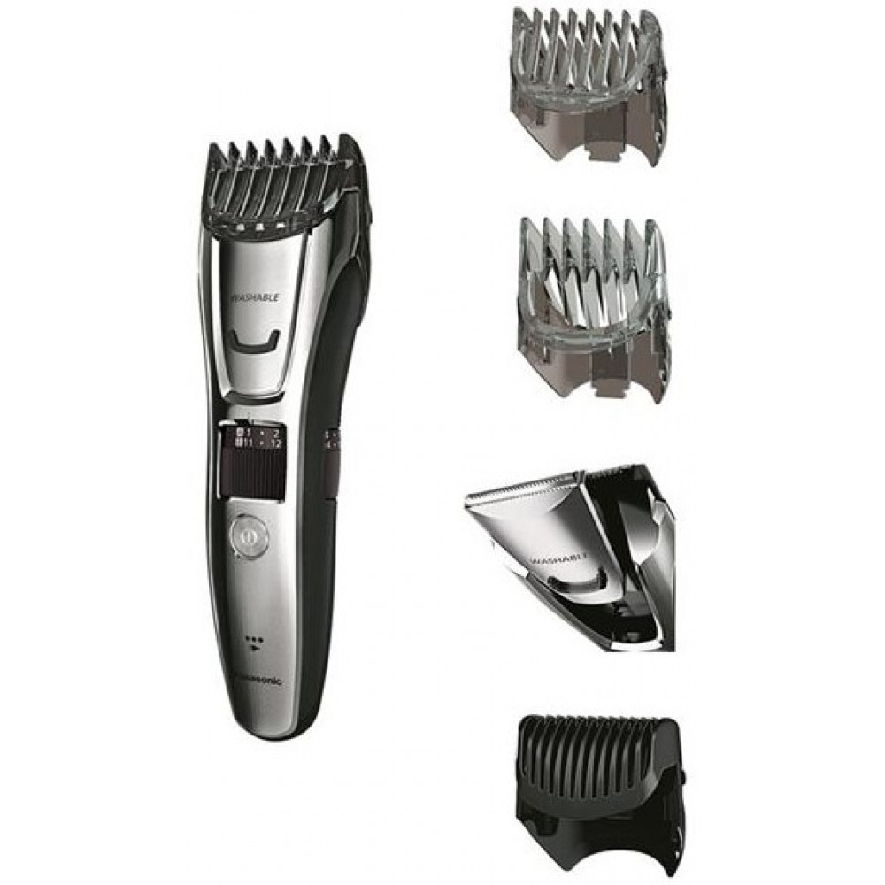 Тример Panasonic, для бороди, вусів, голови і тіла, мережа+акум., насадок-3, кейс, сталь, чорно-сріблястий