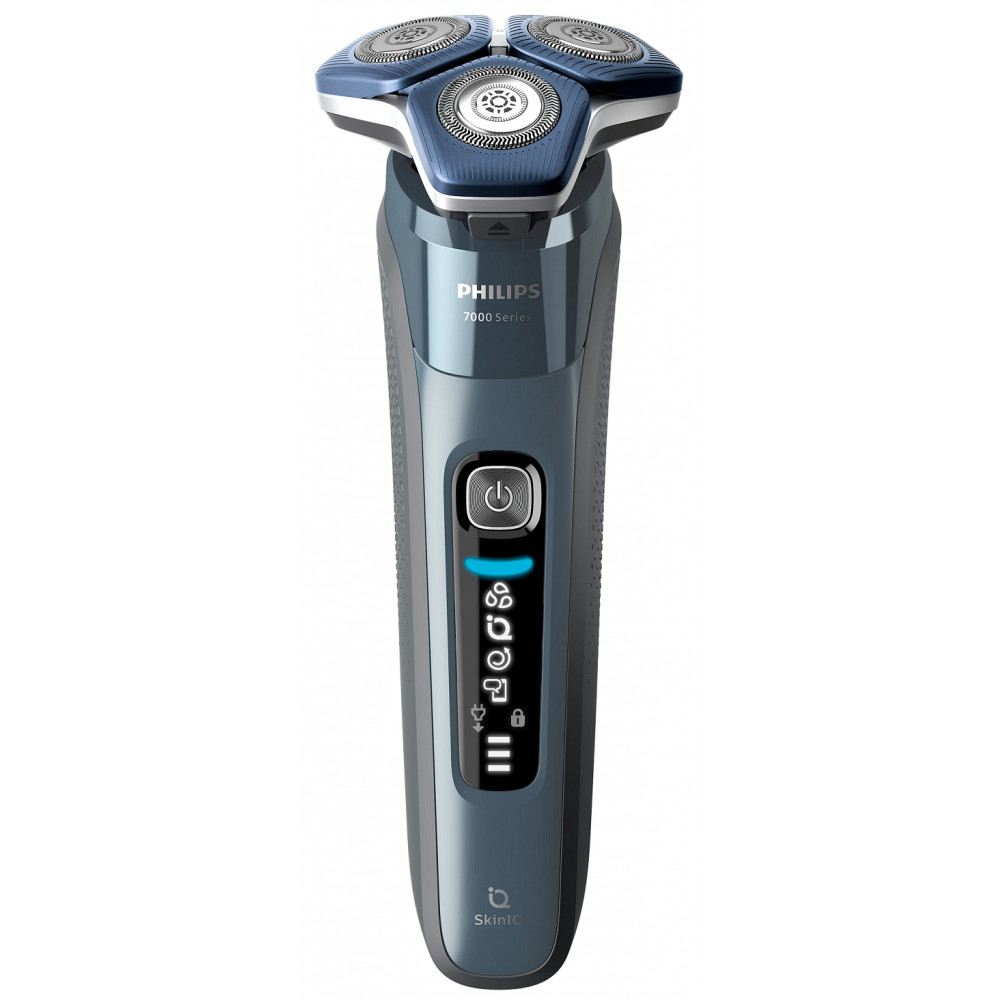 Бритва електр. Philips роторна Series 7000, 9Вт,  бритв.головок-3, Li-Ion, сух.+волог., тример, чохол, Bt., сіро-синій