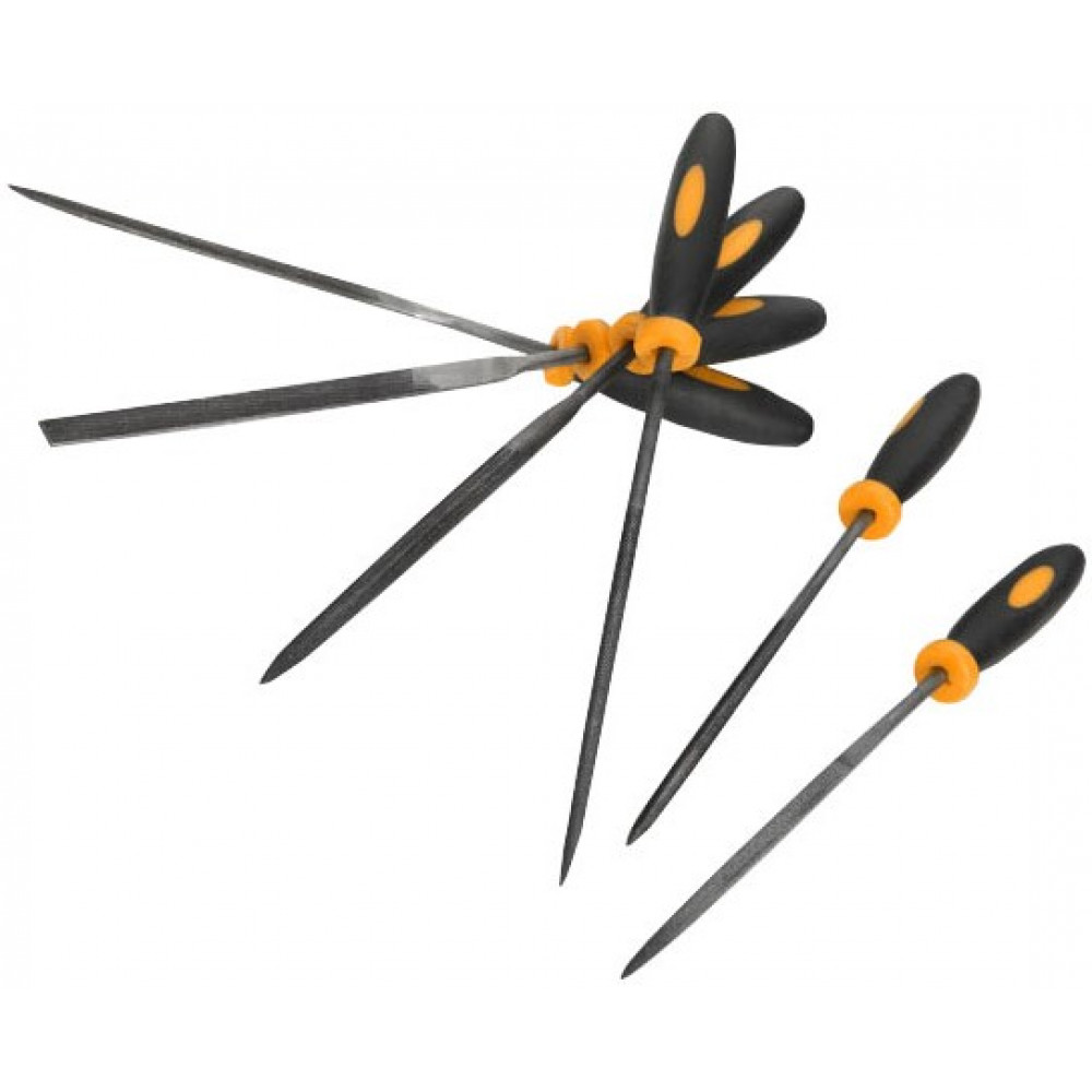 Надфілі по металу Tolsen, набір 6шт, алмазні, діаметр 3мм, двокомпонентне руків'я, 100мм