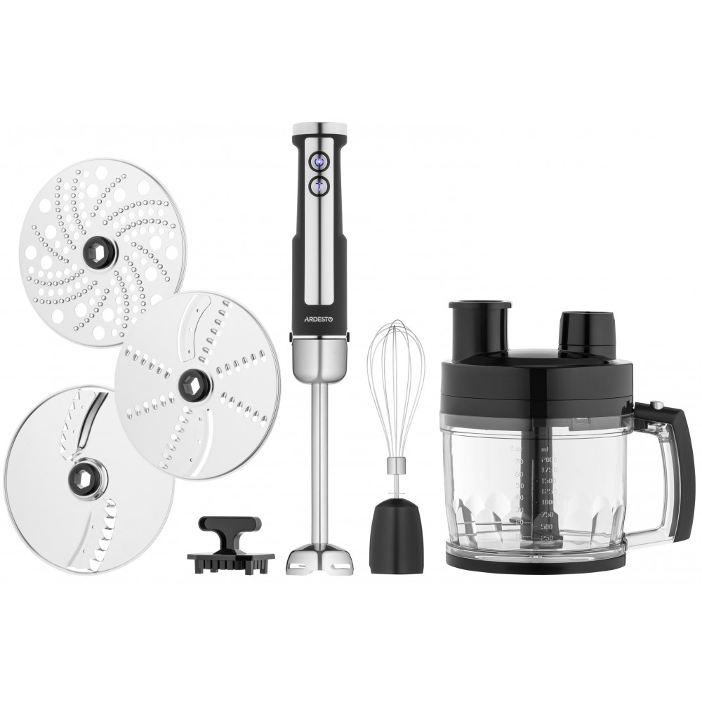 Блендер Ardesto заглибний 1000Вт, 7в1, чаша-2000мл, насадка для нарізання кубиками, чорно-сріблястий