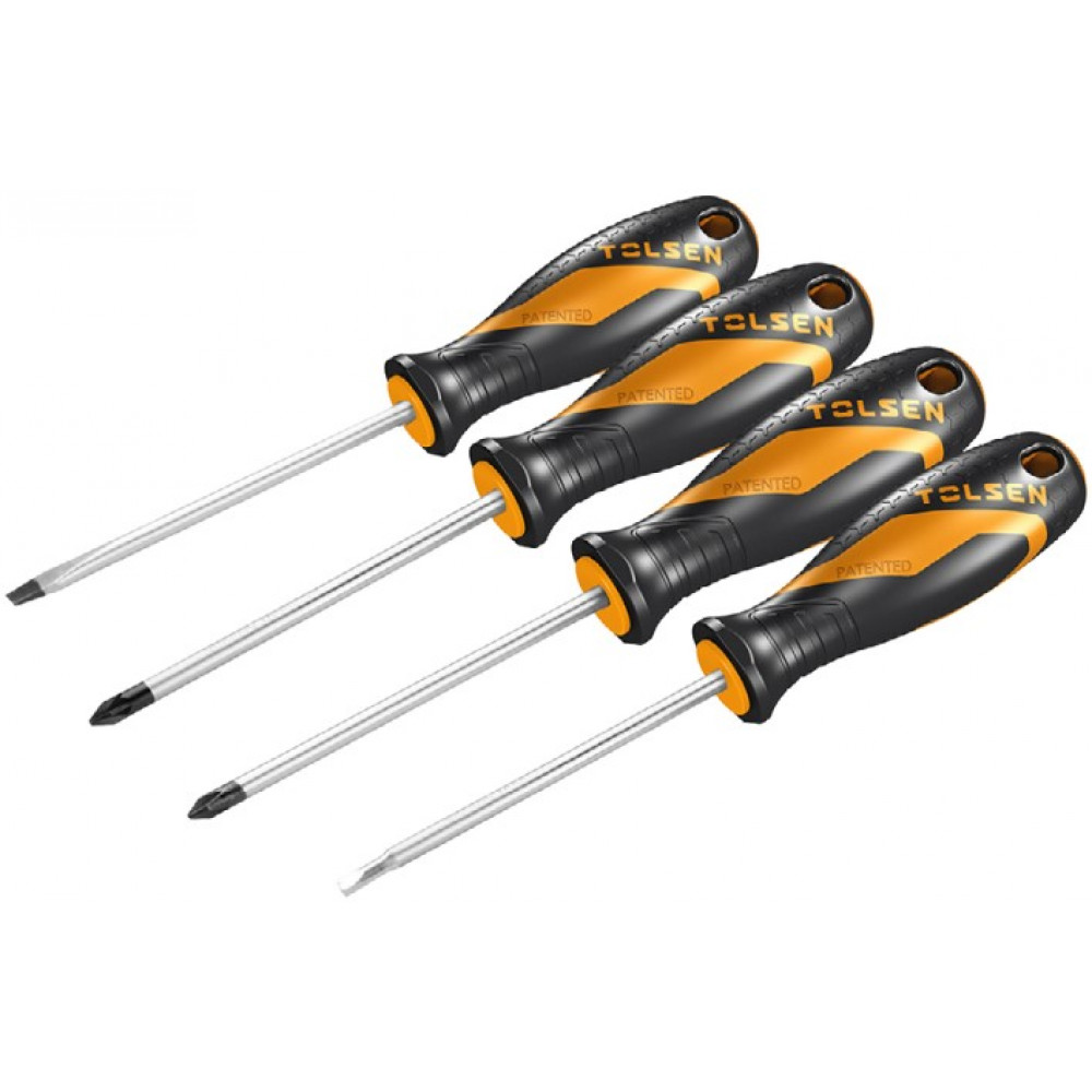 Викрутки Tolsen Ерго набір 4шт, SL,PZ1, PZ2, S2, 100мм