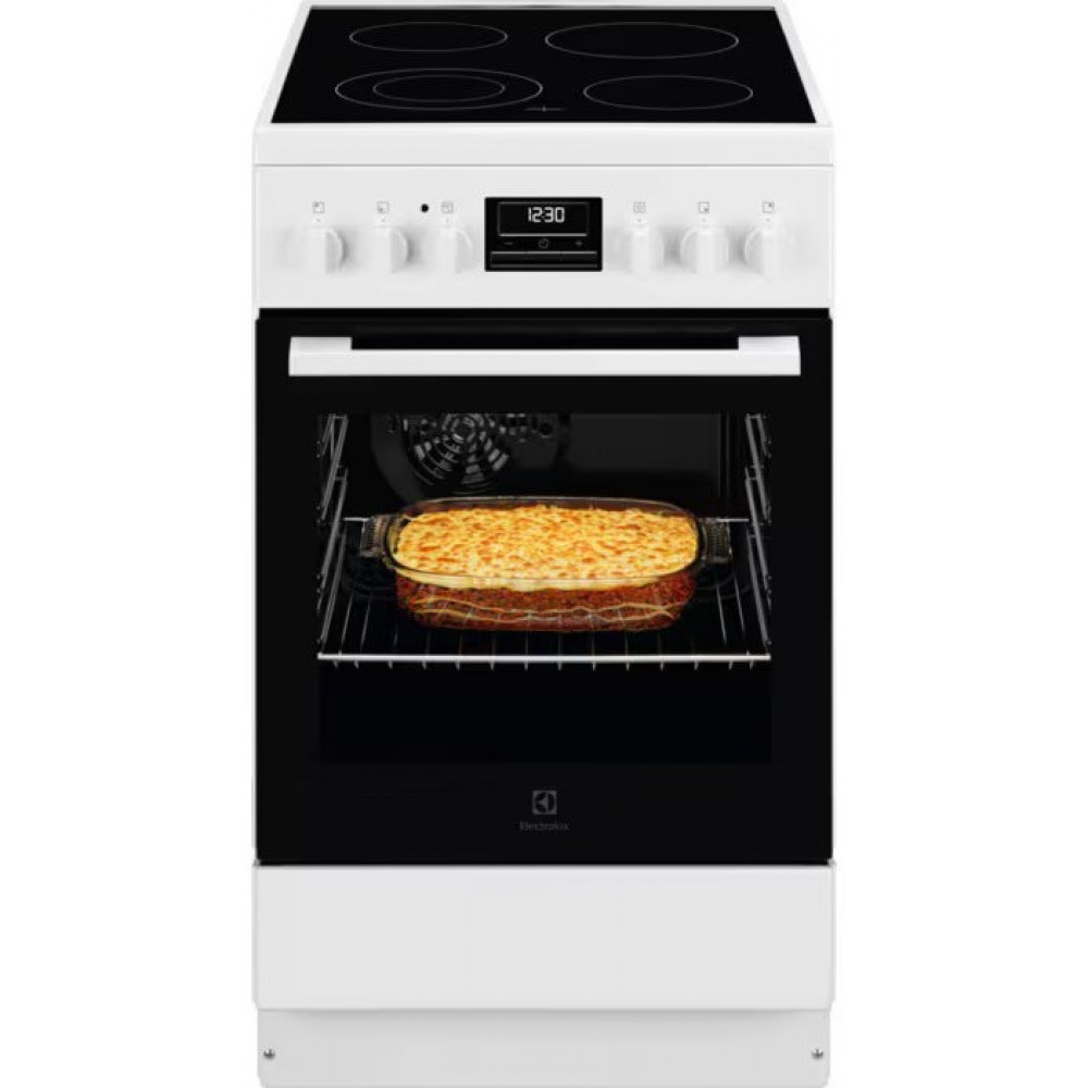 Плита Electrolux електрична склокерамічна, 57л, 50x60см, дисплей, конвекція, білий