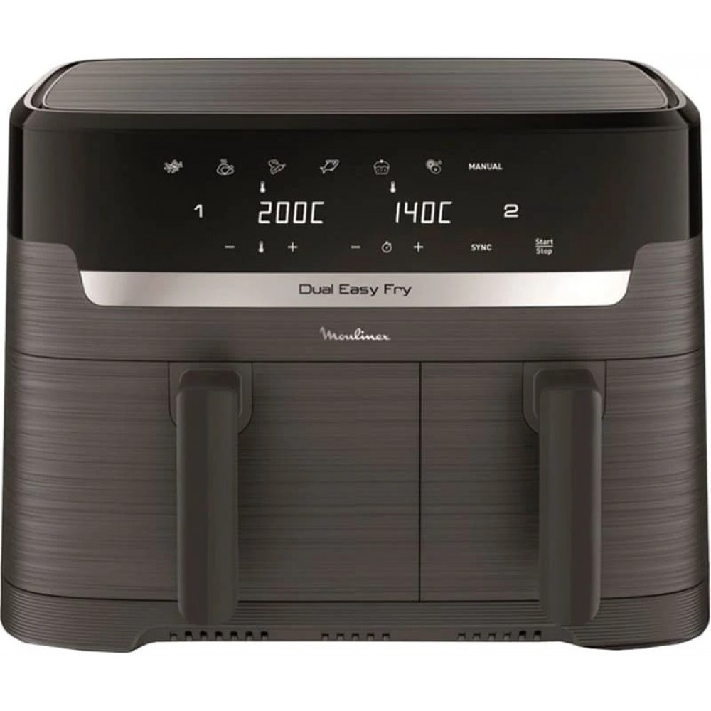 Мультипіч Moulinex Dual Easy Fry, 2700Вт, чаша-5.2+3.1л, сенсорне керув., 2 чаши, гриль, пластик, темно-сірий