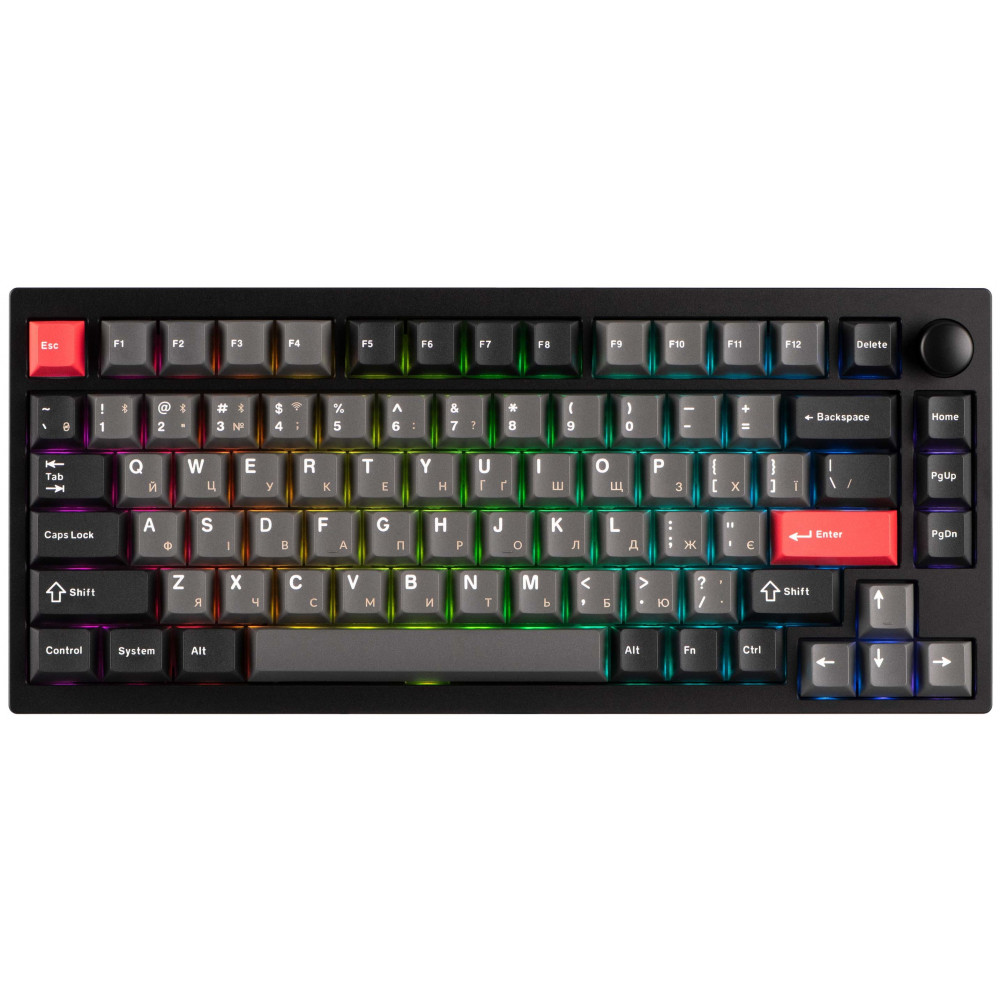 Клавіатура механічна Lemokey  P1 Pro 84Key, Keychron Super Banana, WL/BT/USB-A, QMK/VIA, Hot-Swap, EN/UKR, RGB,  Knob, Carbon Black