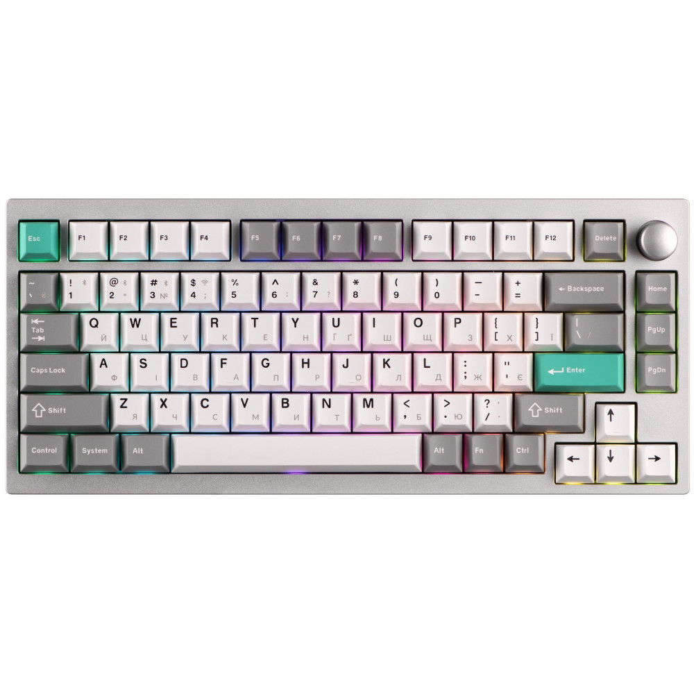 Клавіатура механічна Lemokey  P1 Pro 84Key, Keychron Super Banana, WL/BT/USB-A, QMK/VIA, Hot-Swap, EN/UKR, RGB,  Knob, Space Silver