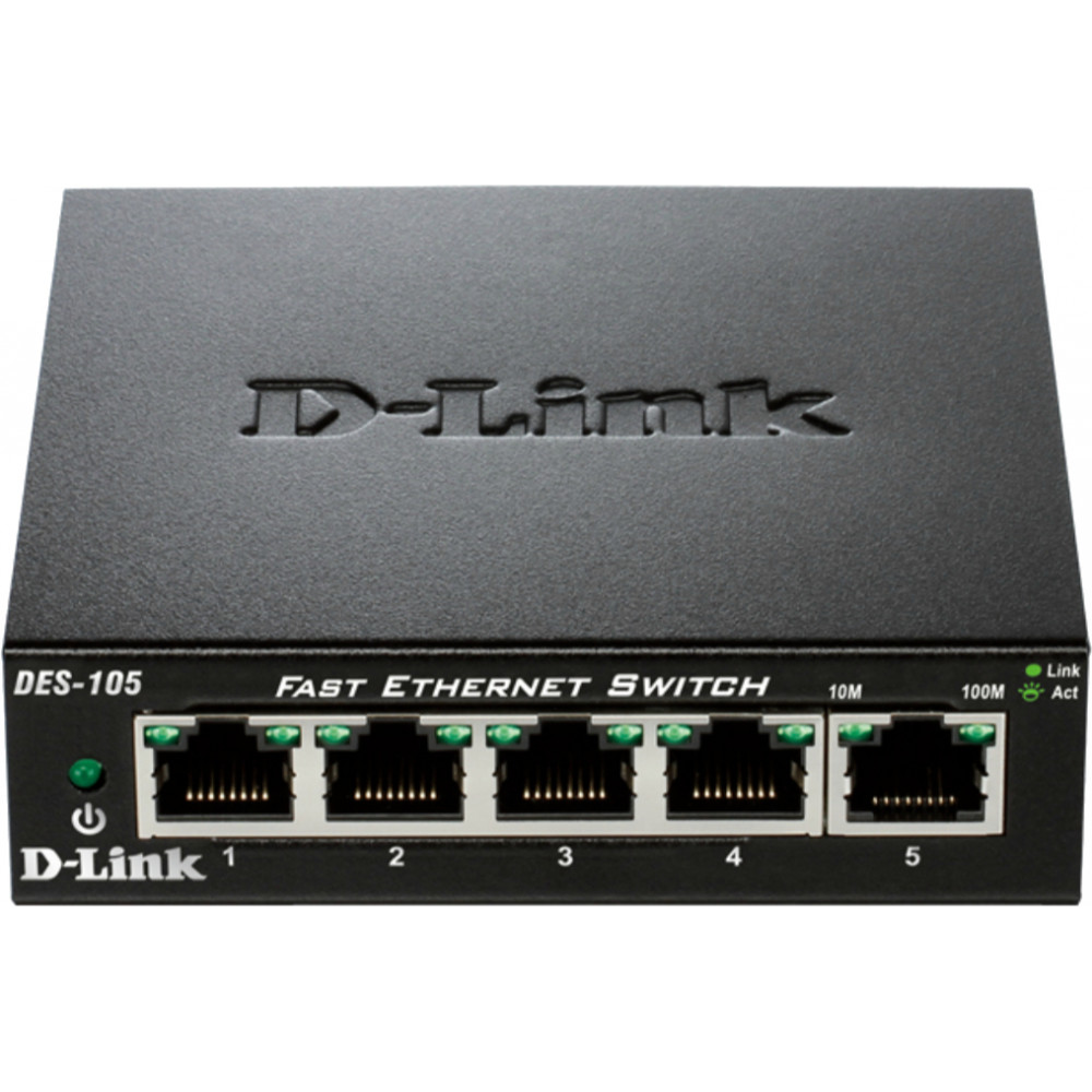 Комутатор D-Link DES-105/E 5xFE, Некерований, Метал