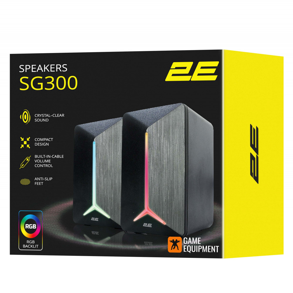 Акустична система 2E GAMING SG300, 2.0, 3.5мм, RGB, чорний