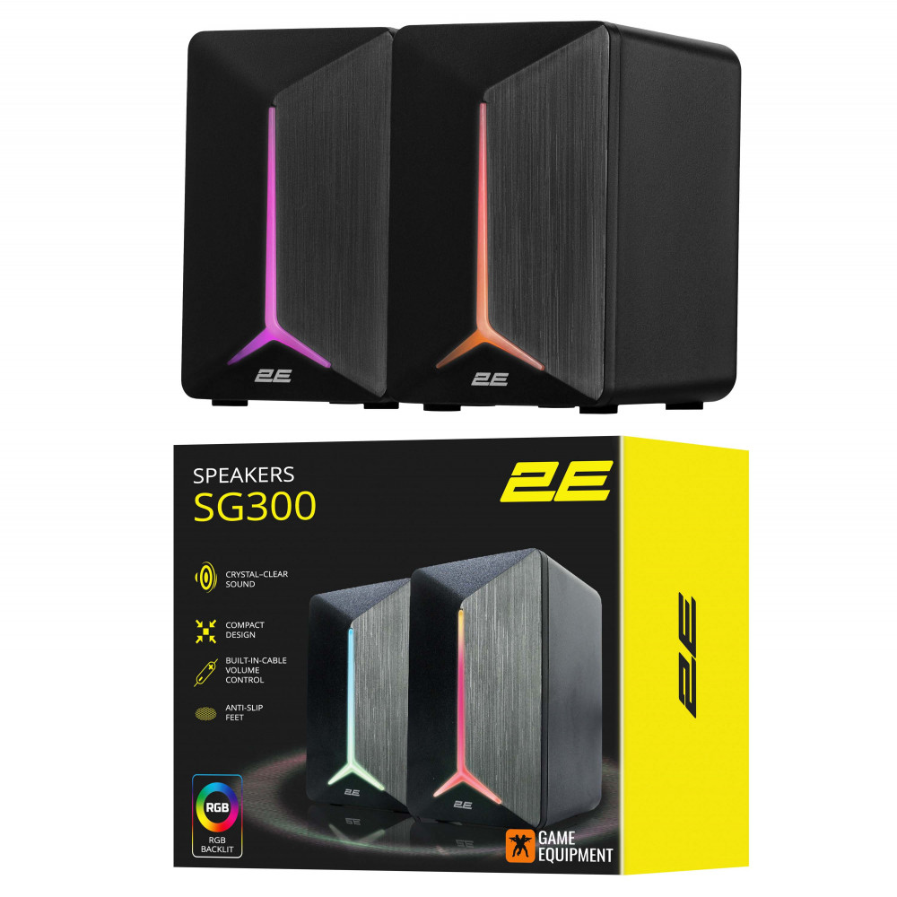 Акустична система 2E GAMING SG300, 2.0, 3.5мм, RGB, чорний