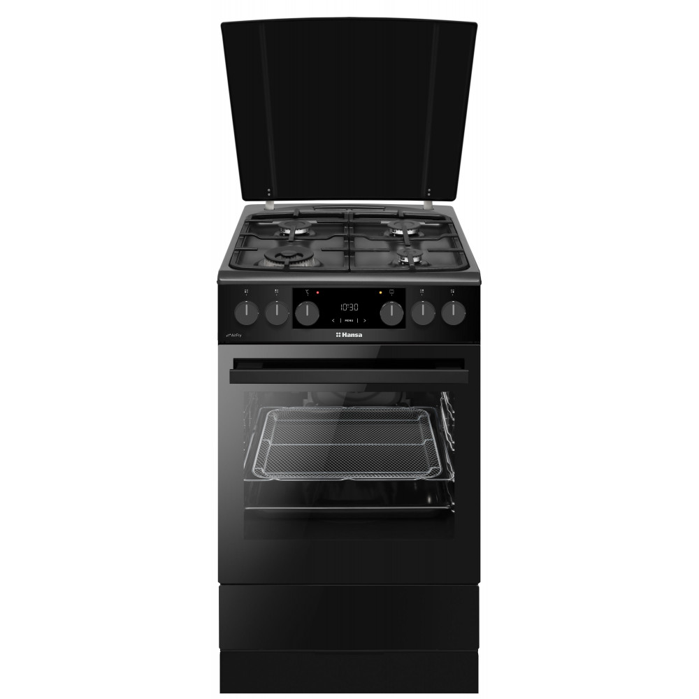 Плита Hansa комбінована, 65л, 50x60см, дисплей, конвекція, чавун, чорний