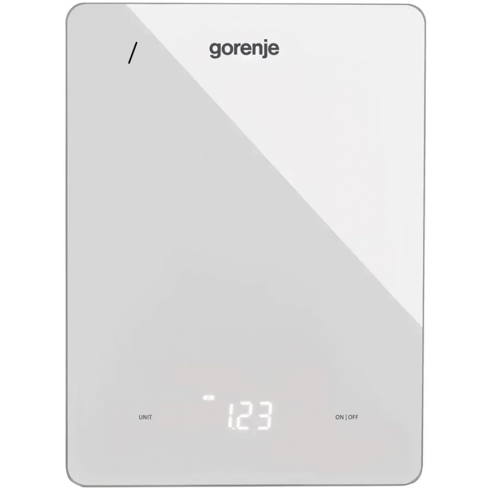 Ваги Gorenje кухонні, 10кг, AAAx3 в комплекті, дисплей, скло, білий