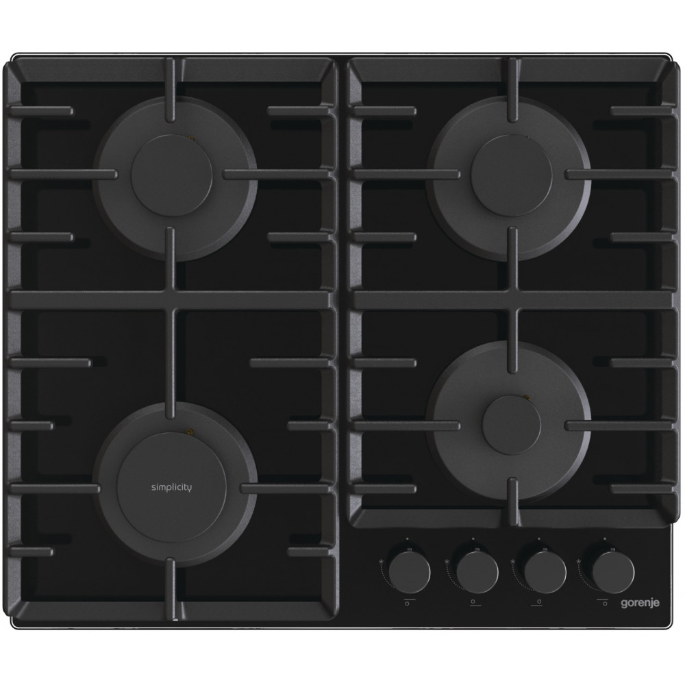 Варильна поверхня Gorenje газова на склі, 60см, чавун, чорний