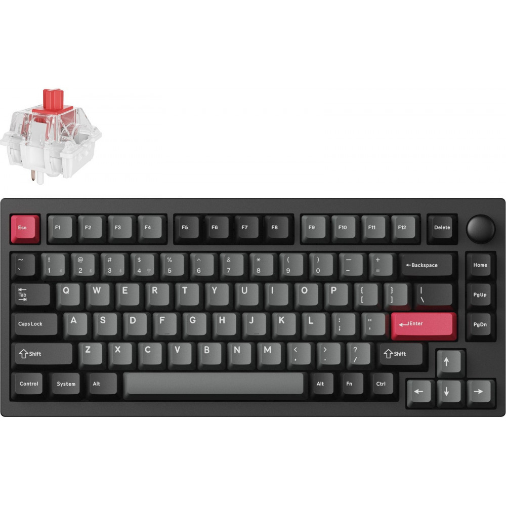 Клавіатура механічна Lemokey  P1 Pro 84Key, Keychron Super Red, WL/BT/USB-A, QMK/VIA, Hot-Swap, EN/UKR, RGB,  Knob, Carbon Black