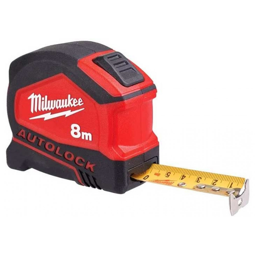 Рулетка Milwaukee Tape Measure Autolock, 8мх25мм, з фіксатором змотування, АБС-пластик