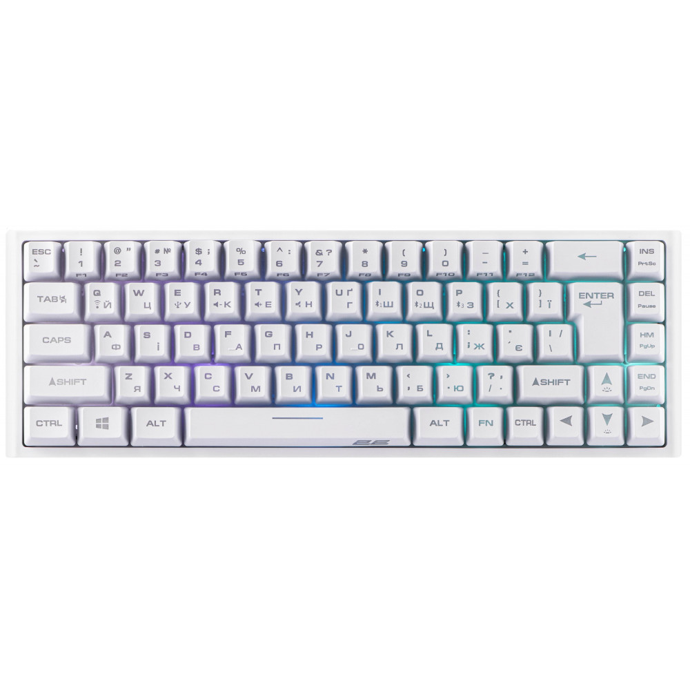 Клавіатура мембранна 2E GAMING KG360 68key, USB-A/WL, EN/UA/RU, RGB, білий