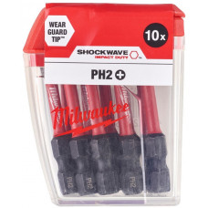 Біти Milwaukee Shockwave, набір 10шт, PH2х50мм Біти Milwaukee Shockwave, набір 10шт, PH2х50мм