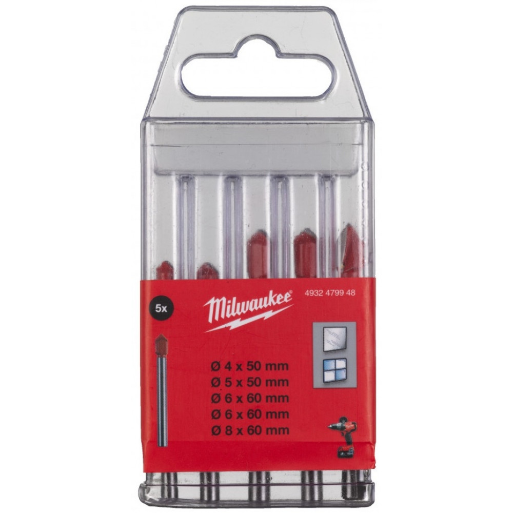 Набір свердел по склу та кахелю Milwaukee GENII, 5шт, 4-8мм, кейс