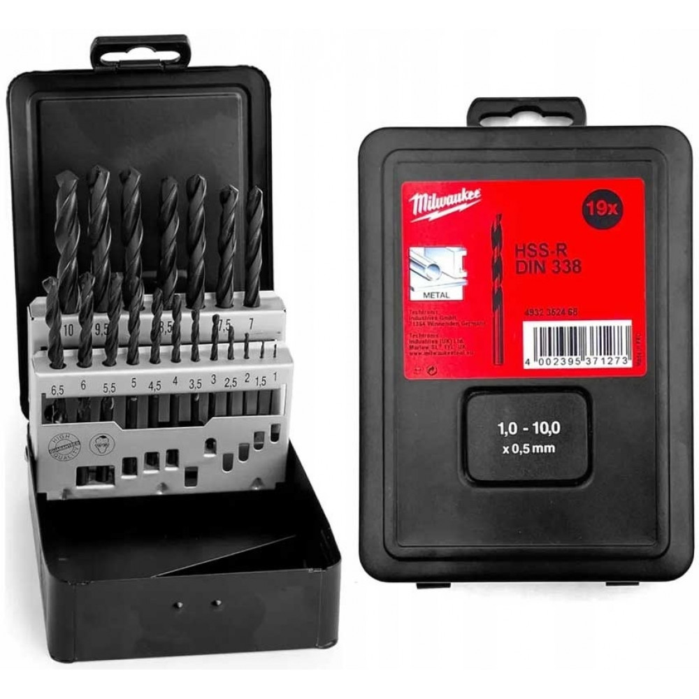 Набір свердел по металу Milwaukee HSS-R, 19шт, 1-10мм, кейс
