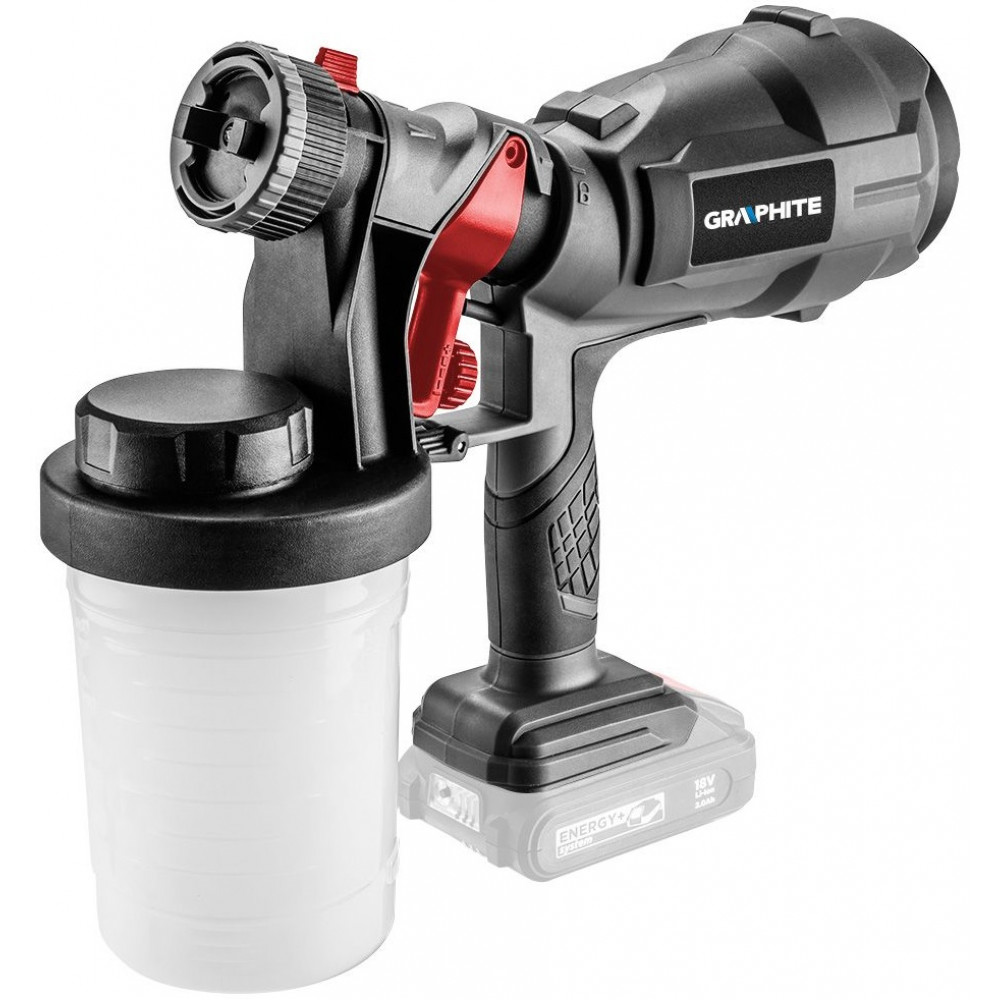 Фарборозпилювач акумуляторний GRAPHITE Energy+ 18В 700мл/хв бачок 900мл 1.45кг без АКБ та ЗП