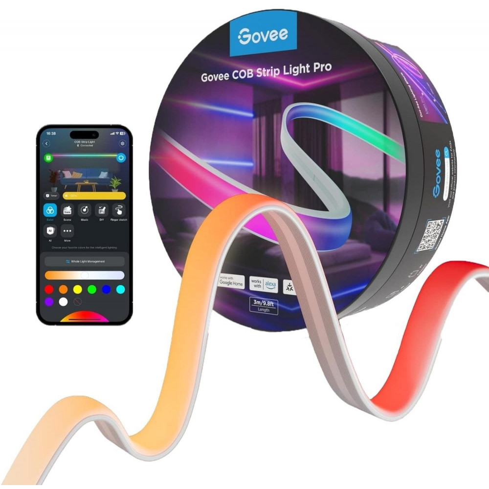 Стрічка світлодіодна розумна Govee H61E5 COB Strip Light Pro, 3м, RGBIC+W, WI-FI/Bluetooth, білий