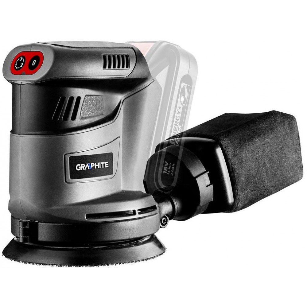Шліфмашина ексцентрикова акумуляторна GRAPHITE Energy + 125мм 18В 9000об/хв 1.1кг без АКБ та ЗП