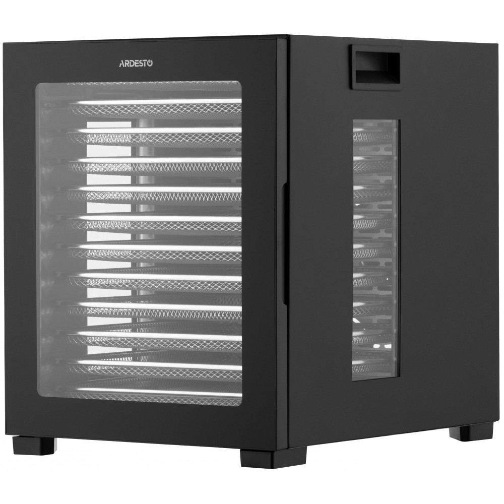 Сушарка для продуктів  Ardesto FDB-1242, 850Вт, піддонів -12x3см, макс-70°С, таймер, електр. управління, нерж., чорний