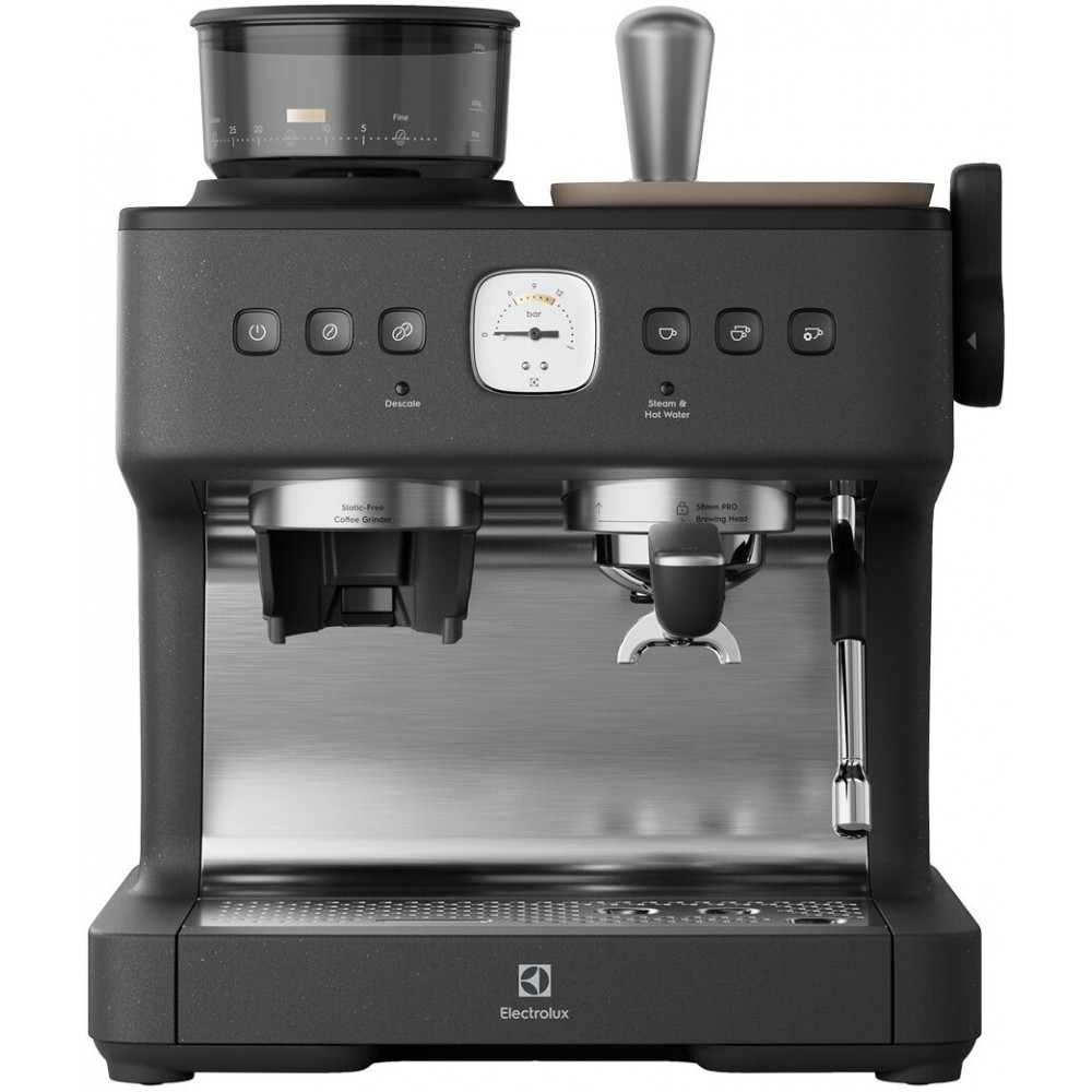 Кавоварка Electrolux ріжкова, 3л, зерно+мелена, ручний капуч, кавомолка, підігрів чашок, подача гар. води, чорний