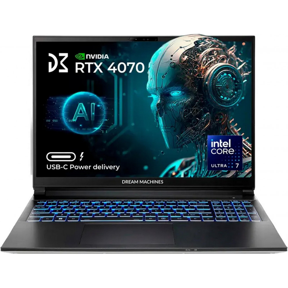 Ноутбук Dream Machines RG4070-16 16FHD+ IPS, Intel U7-155H, 32GB, F1TB, NVD4070-8, DOS, чорний