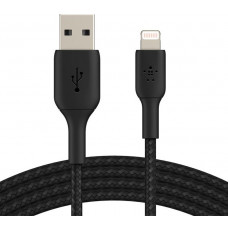 Кабель USB-A > Lightning заряджання/синхронізації Belkin 1м, 12Вт, плетений, чорний