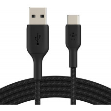 Кабель USB-A > USB-C заряджання/синхронізації Belkin 3м, 15Вт, Type-C, плетений, чорний