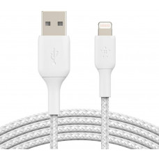 Кабель USB-A > Lightning заряджання/синхронізації Belkin 2м, 12Вт, плетений, білий