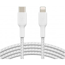 Кабель USB-C > Lightning заряджання/синхронізації Belkin 1м, 30Вт, Type-C, плетений, білий