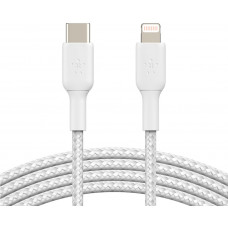 Кабель USB-C > Lightning заряджання/синхронізації Belkin 2м, 30Вт, Type-C, плетений, білий