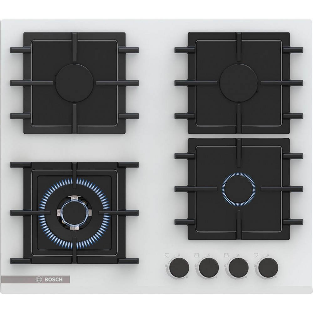 Варильна поверхня Bosch газова на склі, 60см, чавун, білий