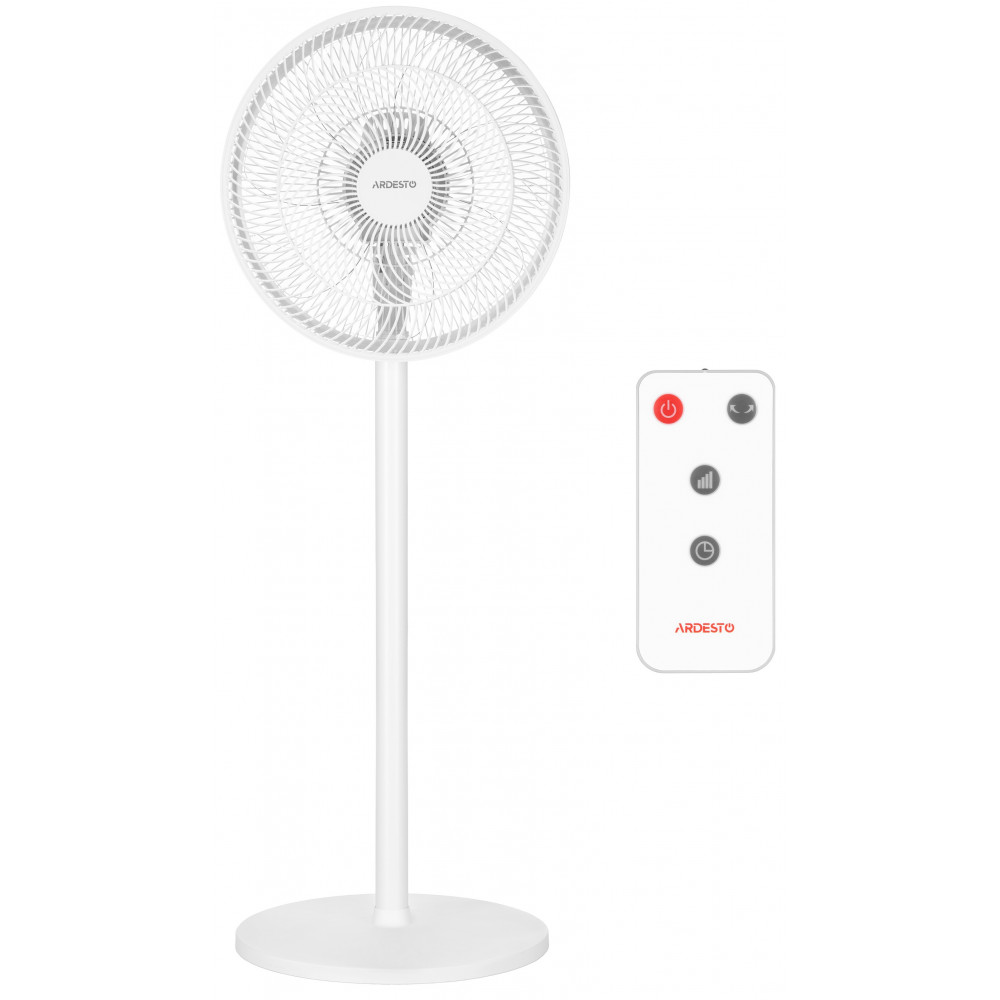 Вентилятор ARDESTO FN-B1140R підлоговий, 40см, 55Вт, ел. кер-ня, дисплей, таймер, пульт ДК, опора кругла, білий
