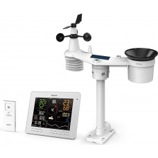 Метеостанція Sencor, внутр/зовн вимірювання, температура, вологість, час, прогноз погоди, атм. артеріальний тиск, швидкість вітру, календар, дні тижня, фази місяця, час сходу/заходу сонця, білий