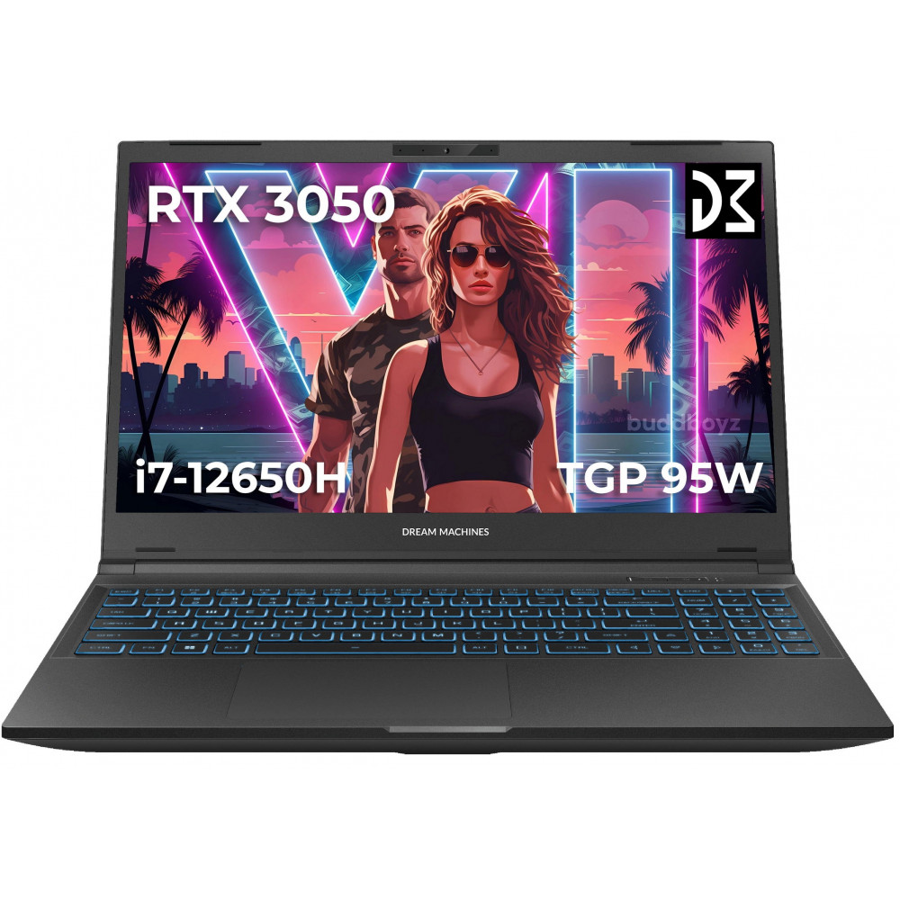 Ноутбук Dream Machines RG3050-15 15.6FHD IPS, Intel i7-12650H, 32GB, F1TB, NVD3050-4, DOS, чорний