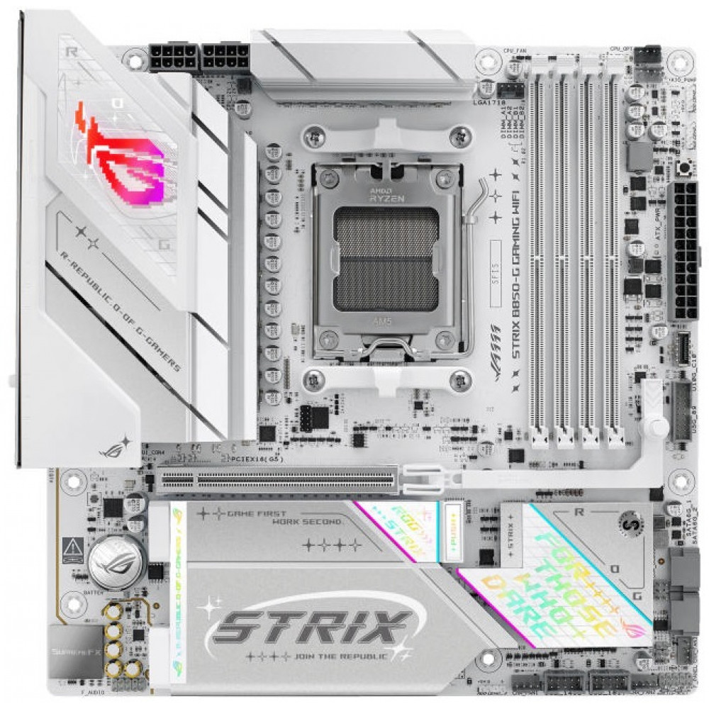 Материнcька плата ASUS ROG STRIX B850-G GAMING WIFI sAM5 B850 4xDDR5 M.2 HDMI DP WiFi BT mATX білий