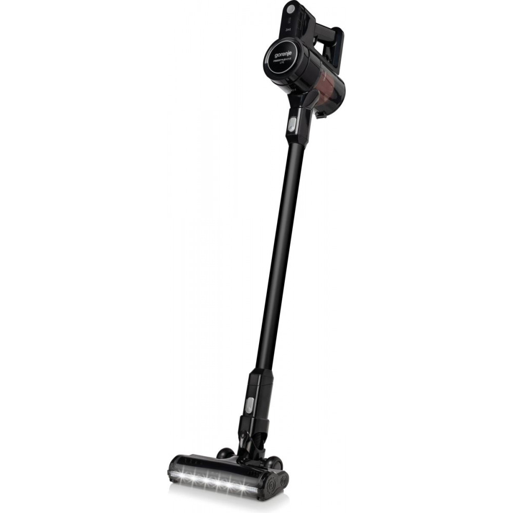 Пилосос Gorenje безпровідний, 121Вт, конт пил -0,5л, автон. робота до 45хв, вага-2,5кг, НЕРА, 2насадки, підсвічування, індикатор, чорний