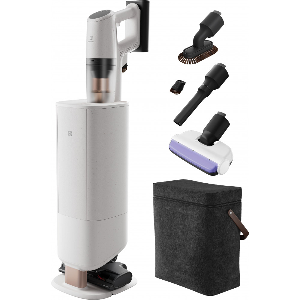 Пилосос Electrolux бездротовий, конт пил -0.4л, автон. робота до 90хв, вага-3.2кг, HEPA12, станція самоочищ., BRC, AutoMode, 5 насадок, білий